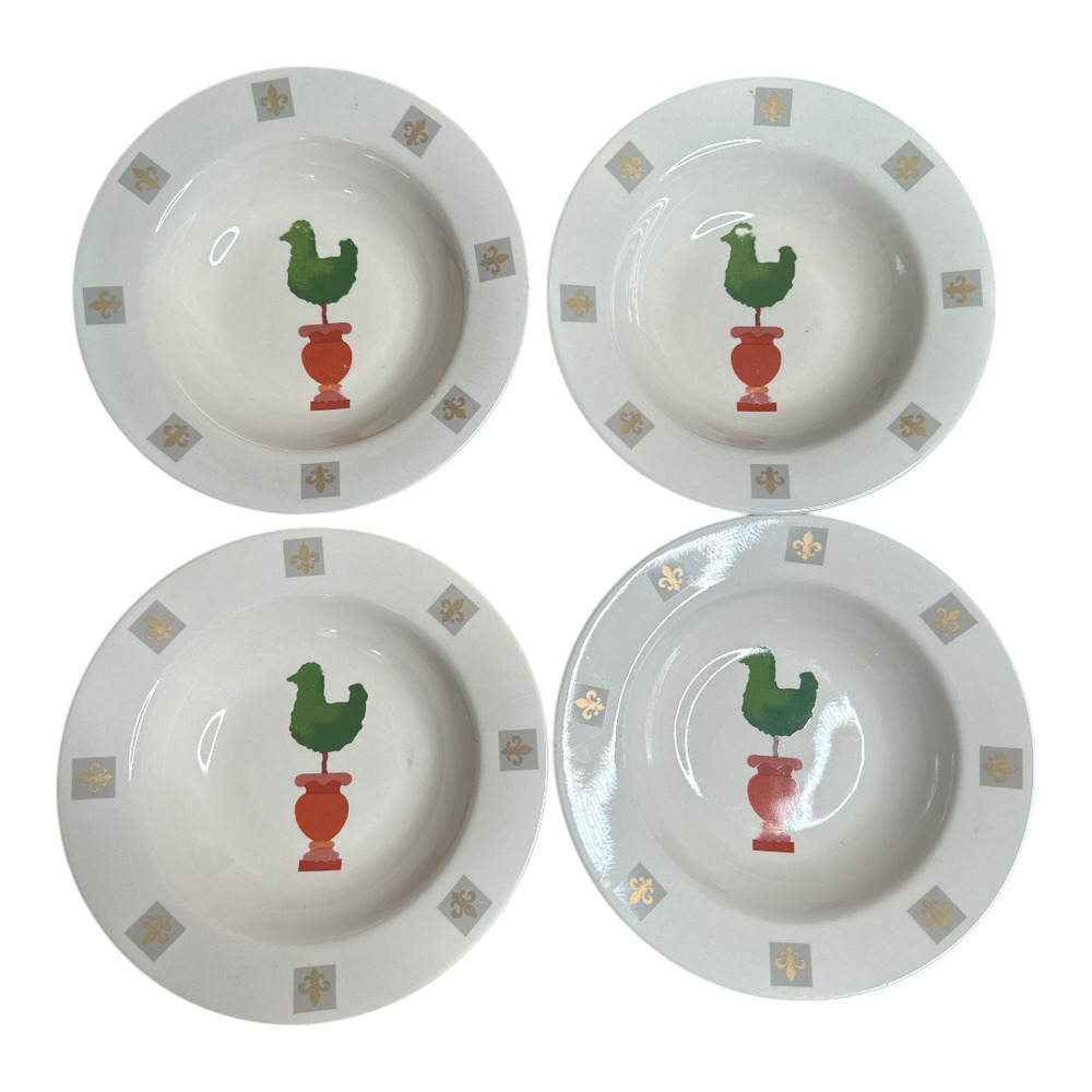 Gibson China Ivory Rooster Chicken Set Of 4 Pasta Salad Plates 9"